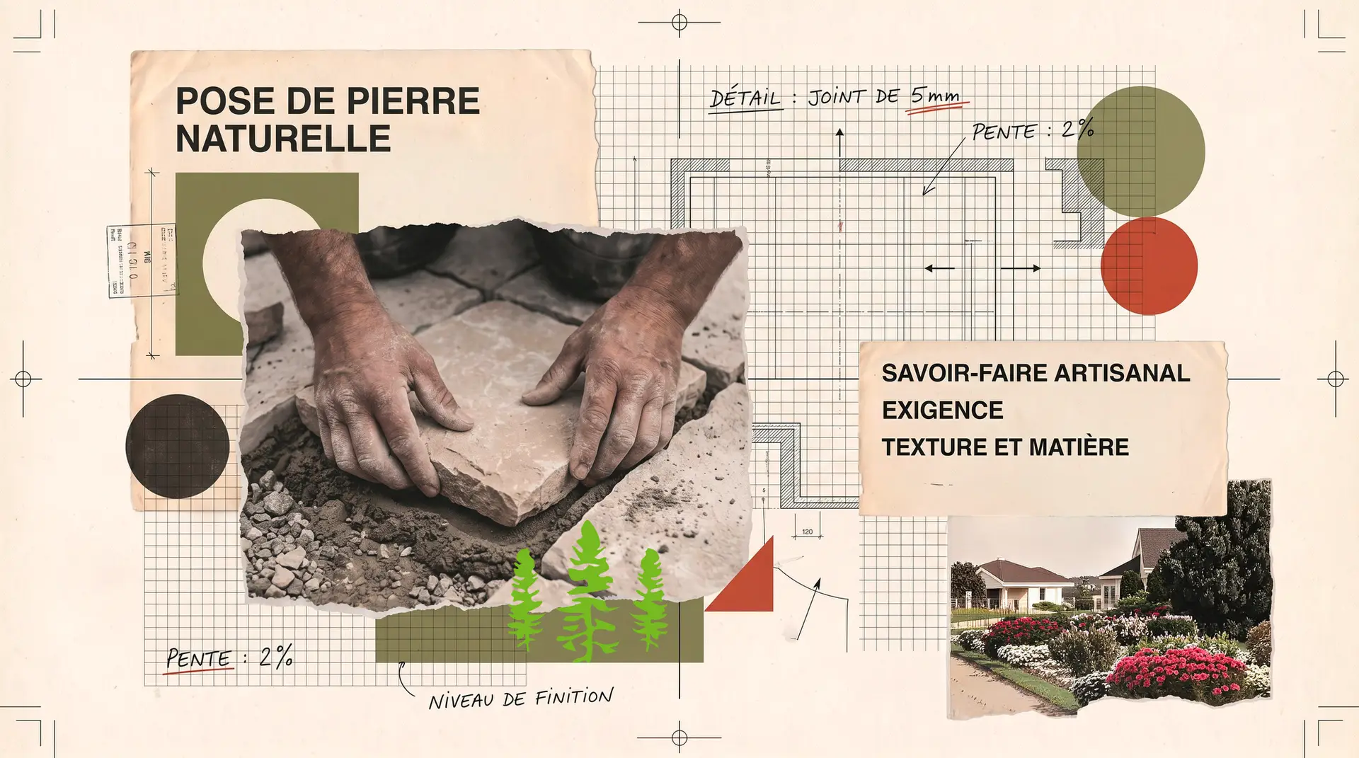 Pose de pavés naturels pour créer une allée de jardin dans le canton de Neuchâtel.